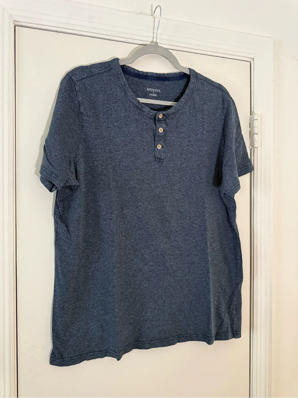 Merona Men's Navy Henley Short Sleeve Shirt - Merona Size Large